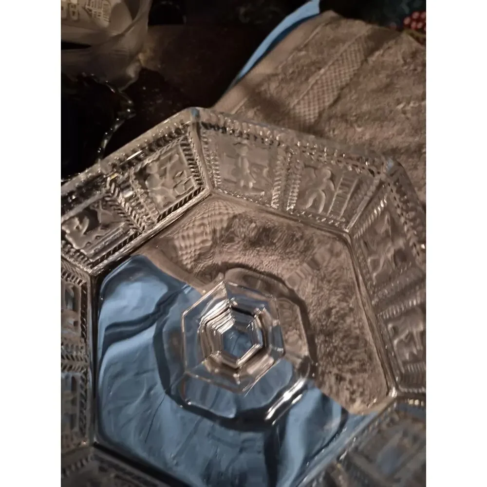 Vintage Imperial Glass Clear Lidded Candy Dish Compote with An Distinctive Hexag